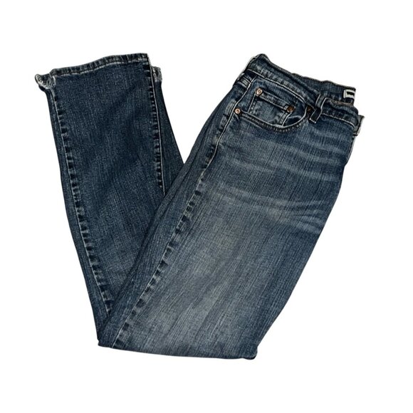 Levis 505 Womens Straight Leg Mid Rise Blue Denim Jeans Size 6 Medium Wash Distr - Picture 1 of 9